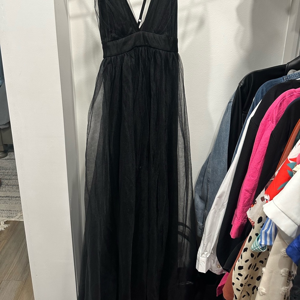 Amazon Black Deep V Black Maxi Dress